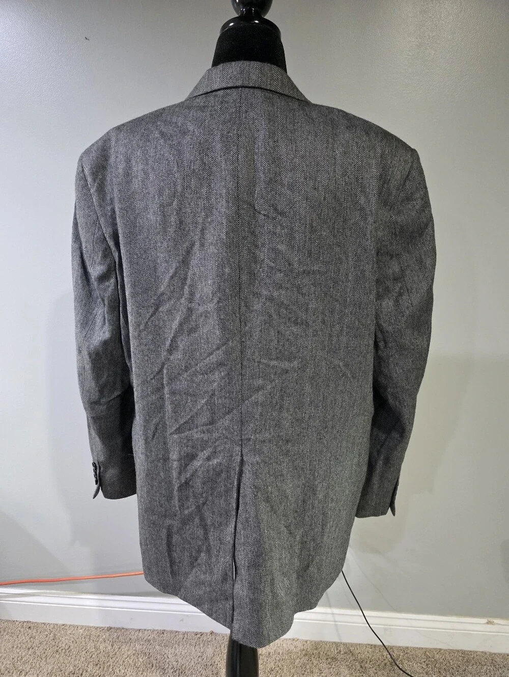 Vintage Ralph Lauren 100% Gray Herringbone Blazer Made In Canada Collegiate. 46R